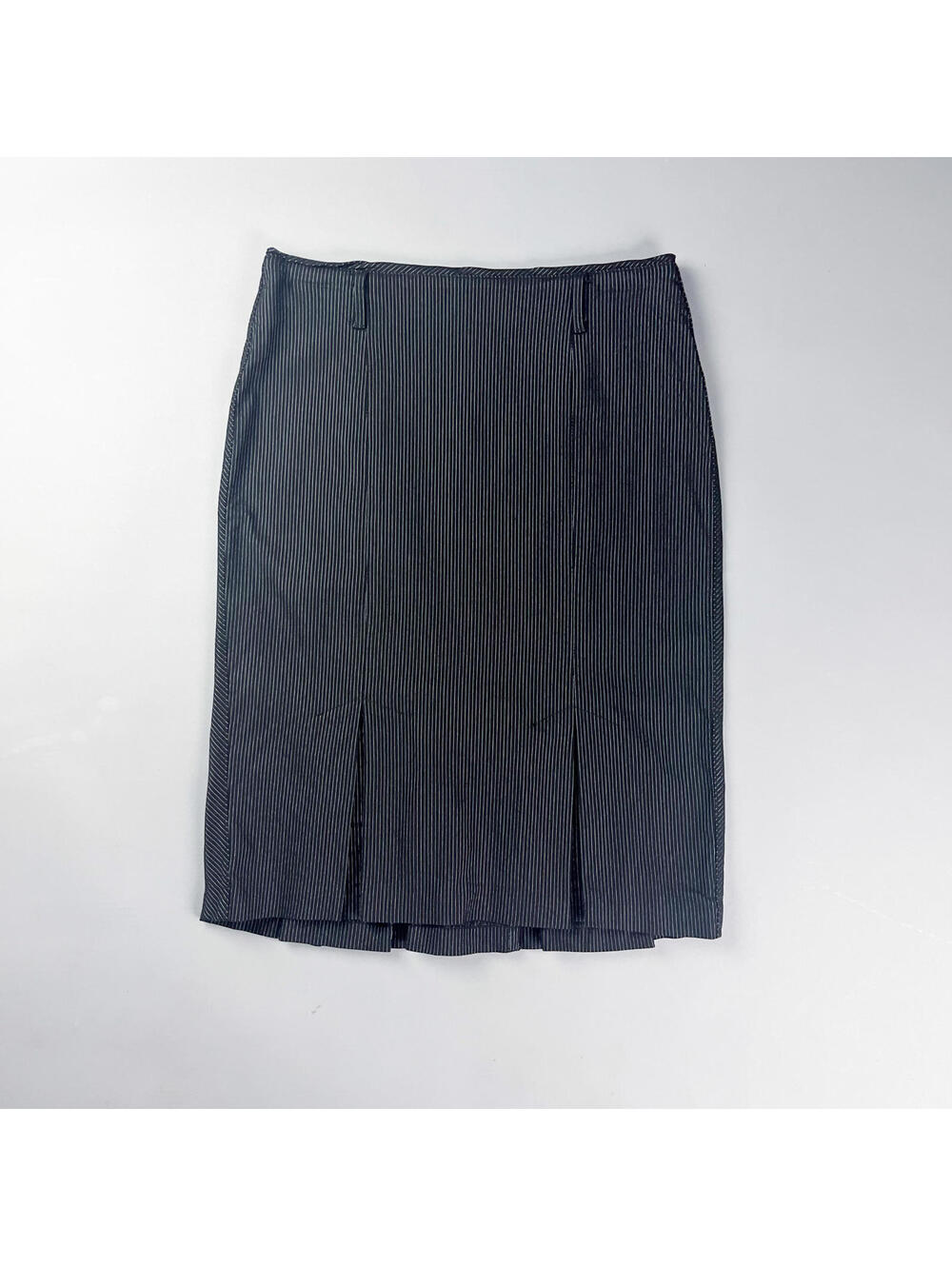 Black Pinstripe Pencil Skirt with Front Slits
